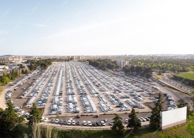 Parkende Autos Großraumparkplatz